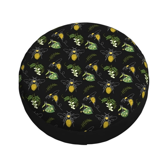 Fotbe Bee Floral Spare Tire Cover Thickening Universal Fit for Jeep, Trailer, RV, SUV, Truck, Tough Tire Wheel Soft Cover-16 inch