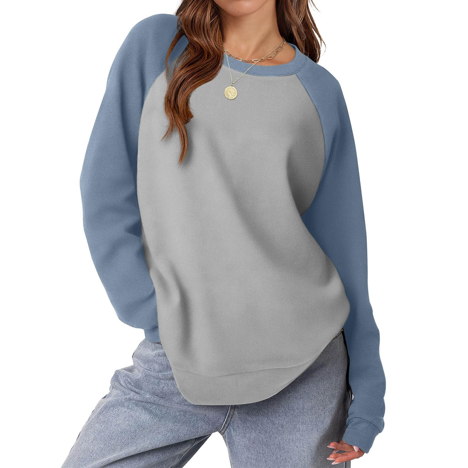 Women Sweatshirt Fashion Round Neck Long Sleeve Raglan Sleeve Color Block Pullover Comfortable Top Leopard Zip up Jacket Jacket Active Wear Women Homage Sweatshirt Ladies Zip Sweater Ladies Zipper