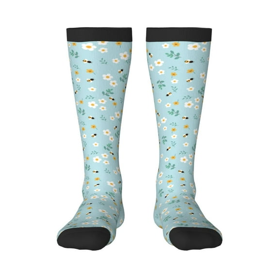Fotbe Bee Flower print Women's Men's Novelty Crew Socks Cotton Socks Knee High Socks for Walking,Running,Nurses,Pregnancy