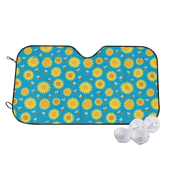 Fotbe Bee Sunflower Car Windshield Sunshade | Sun Visor Protector Front Window Shade, Keeps Out UV Rays, Keeps Your Vehicle Cool-Small