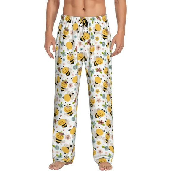 Fotbe Bee and Flowers Men's Pajama Pants,Sleepwear Pants,Pj Bottoms Drawstring And Pockets-Small