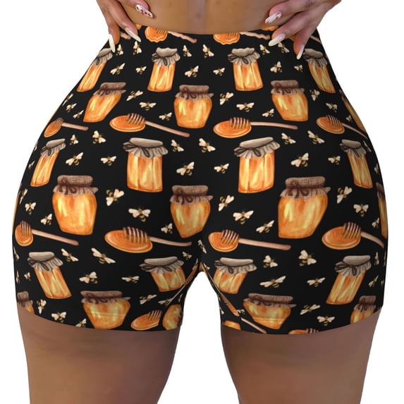 Fotbe Bee and Honey Seamless Shorts, Womens Workout Shorts High Waist Stretch Booty Short for Gym/Yoga/Running/Biking-X-Large