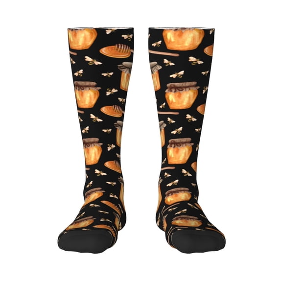 Fotbe Bee and Honey print Women's Men's Novelty Crew Socks Cotton Socks Knee High Socks for Walking,Running,Nurses,Pregnancy