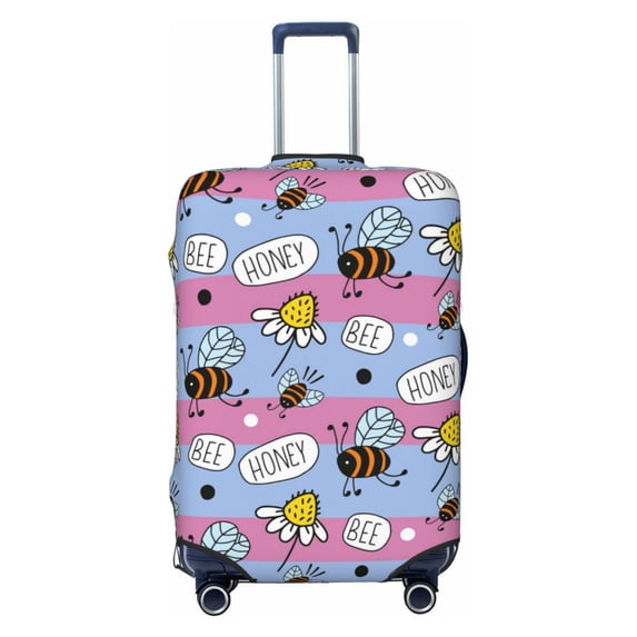 Fotbe Bees And Daisies Striped Luggage Cover Protector,Suitcase Protector,Scratch and Dirt Resistant,Fits 18-32 Inch Luggage-Small