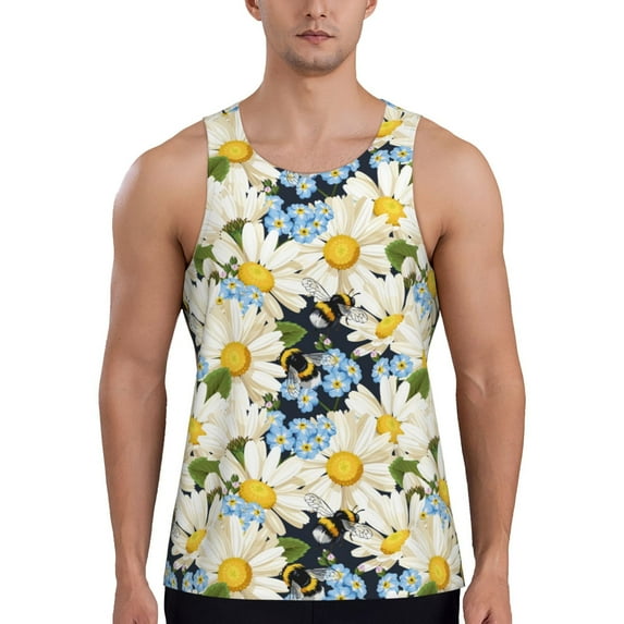 Fotbe Bees Collecting Nectar Pattern Men's Quick Dry Workout Tank Top Gym Muscle Tee Fitness Bodybuilding Sleeveless T Shirt Breathable Workout Shirt-4X-Large