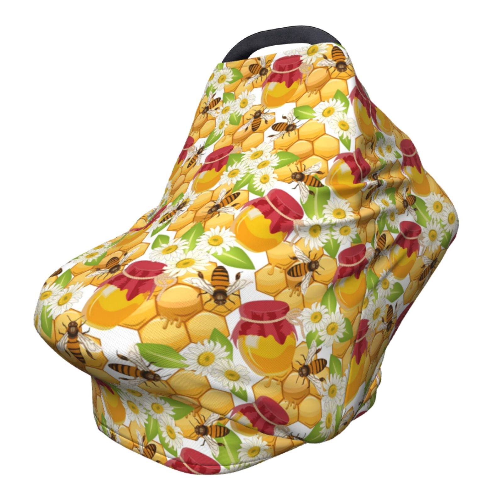 Fotbe Bees Honeycomb Jars Of Honey Flowers Pattern Car Seat Covers for Babies, Nursing Breastfeeding Cover Infant Carseat Canopy, Soft Stretchy Carrier Cover