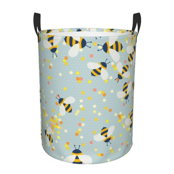 Fotbe Bees Laundry Basket with Handles, Waterproof Large Laundry Hamper, Wash Bag for Corner Dorm, Rolling Laundry Basket with Handles-Small