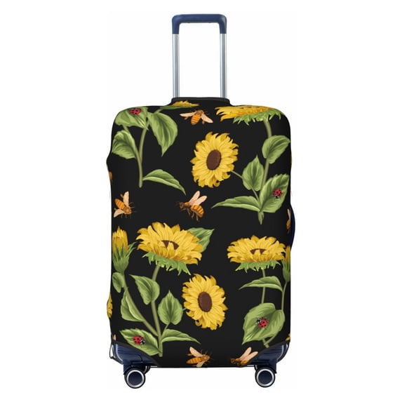 Fotbe Bees and Sunflowers Luggage Cover Protector,Suitcase Protector,Scratch and Dirt Resistant,Fits 18-32 Inch Luggage-Medium