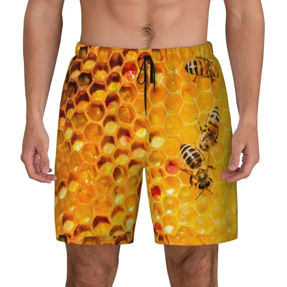 Fotbe Bees on Hive Honeycomb Men’s Swim Trunks Quick Dry Swim Shorts Board Shorts with Mesh Lining-Medium
