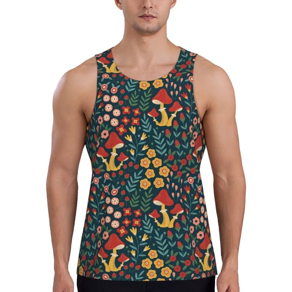 Fotbe Berries and Flowers Pattern Men's Quick Dry Workout Tank Top Gym Muscle Tee Fitness Bodybuilding Sleeveless T Shirt Breathable Workout Shirt-4X-Large
