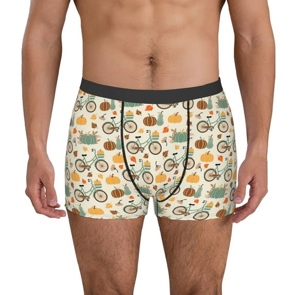 Fotbe Bicycle And Pumpkins Men’s Total Support Pouch Boxer Briefs, X-Temp Cooling, Moisture-Wicking Underwear, Regular, Long-leg and Trunk-Small