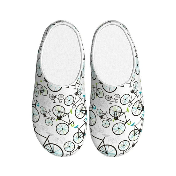 Fotbe Bicycle Pattern Women's Fuzzy Curly Fur Memory Foam Loafer Slippers Indoor Outdoor Slippers Winter Home Shoes-39/40