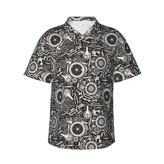 Fotbe Bicycles Parts Hawaiian Shirt for Men Unisex Summer Beach Casual Short Sleeve Cotton Linen Button Down Shirts-Medium