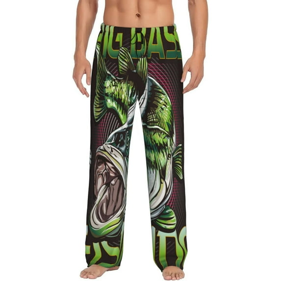 Fotbe Big Bass Fish Pattern Men's Pajama Pants,Sleepwear Pants,Pj Bottoms Drawstring And Pockets-XX-Large