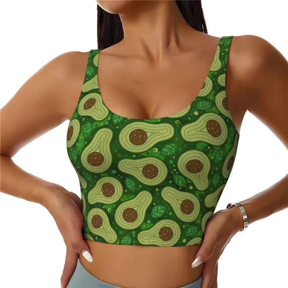 Fotbe Big Colorful Avocados Pattern Womens' Sports Bra Longline Wirefree Padded with Medium Support Sports Moisture-Wicking Workou Vest,Tank Top-X-Large