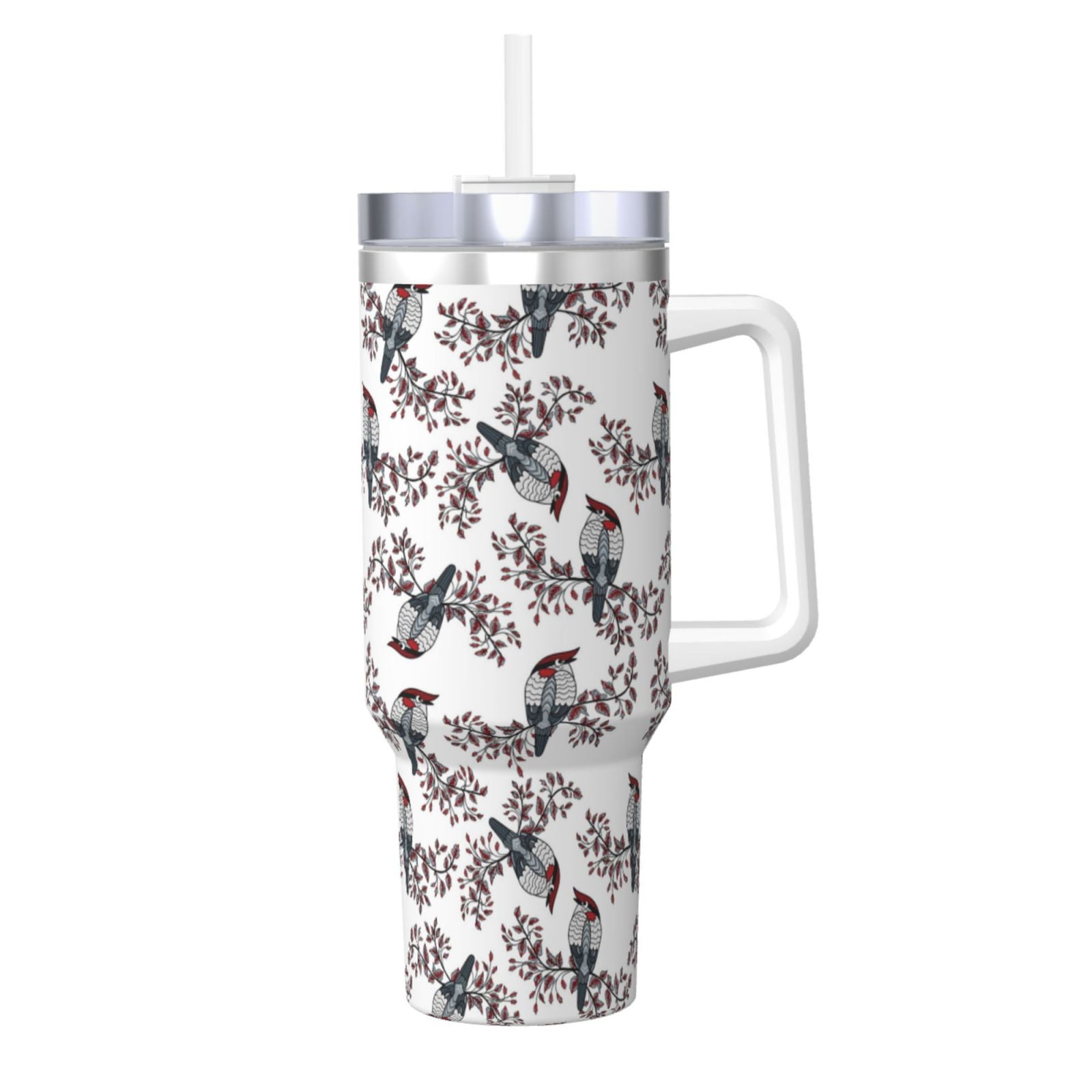 Fotbe Bird Pattern 40oz Ice Bully With Handle And Straw Stainless Steel
