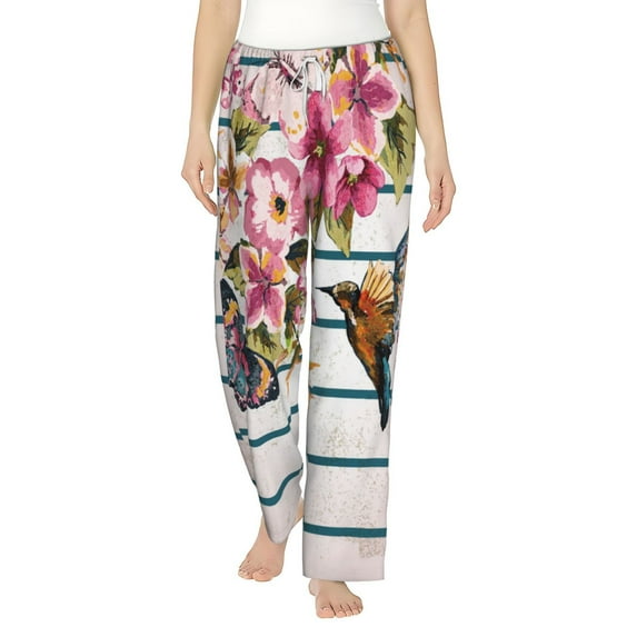 Fotbe Bird and Floral Women's Pajama Pants,Sleepwear Pants,Pj Bottoms Drawstring And Pockets-Small
