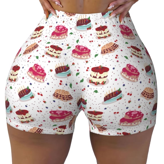 Fotbe Birthday Cake Seamless Shorts, Womens Workout Shorts High Waist Stretch Booty Short for Gym/Yoga/Running/Biking-Medium