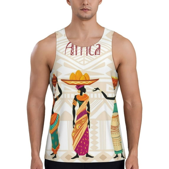 Fotbe Black African Woman Pattern Men's Quick Dry Workout Tank Top Gym Muscle Tee Fitness Bodybuilding Sleeveless T Shirt Breathable Workout Shirt-Small