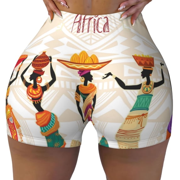 Fotbe Black African Woman Seamless Shorts, Womens Workout Shorts High Waist Stretch Booty Short for Gym/Yoga/Running/Biking-Small