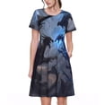 thumbnail image 1 of Fotbe Black And Blue Lightning Dragon Pattern Dress Casual Womens Fashion Short Sleeve Maxi Dress T Shirt Dress Striped Long Color Block Maxi Dress, 1 of 6
