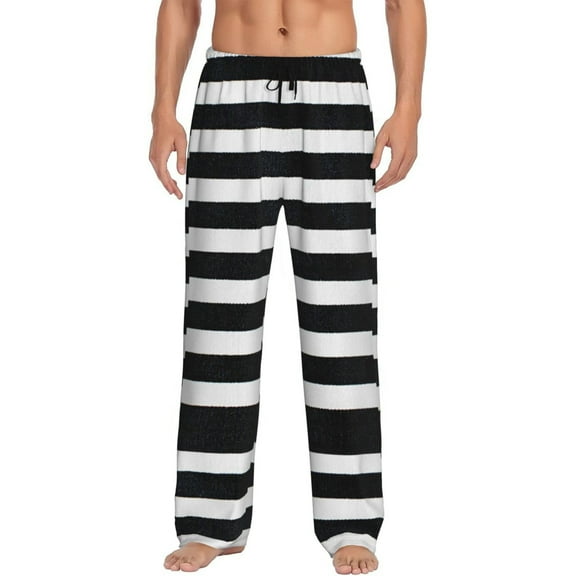 Fotbe Black And White Stripes Men's Pajama Pants,Sleepwear Pants,Pj Bottoms Drawstring And Pockets-XX-Large