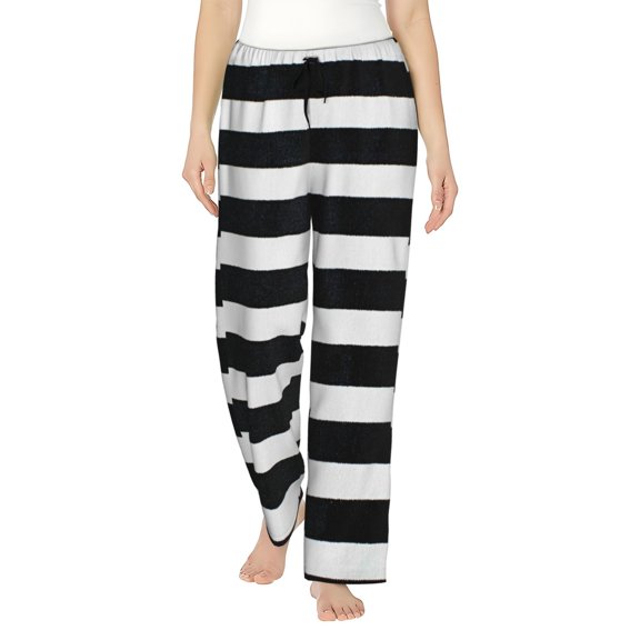Fotbe Black And White Stripes Women's Pajama Pants,Sleepwear Pants,Pj Bottoms Drawstring And Pockets-Small