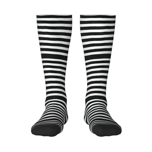 Fotbe Black And White Stripes print Women's Men's Novelty Crew Socks Cotton Socks Knee High Socks for Walking,Running,Nurses,Pregnancy