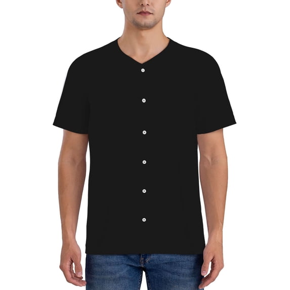 Fotbe Black Baseball Jersey Shirt for Men and Women, Casual Short Sleeves Button Down T-Shirt-X-Large