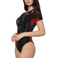 thumbnail image 1 of Fotbe Black Dog Red Background Women's Crew Neck Short Sleeves Bodysuit Tops Round Neck Slim Sleeveless Soft Comfortable Basic-X-Large, 1 of 7