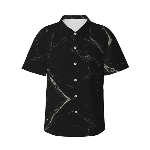 Fotbe Black Marble Texture Abstract Hawaiian Shirt For Men Unisex Summer Beach Casual Short Sleeve Cotton Linen Button Down Shirts-Medium