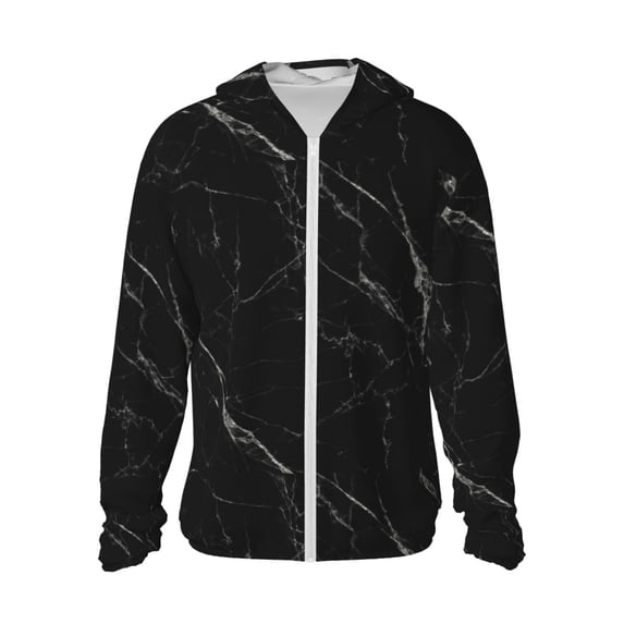 Fotbe Black Marble Texture Abstract Men's Women's UPF 50+ Sun Protection Jacket Hooded Cooling Shirt with Pockets Hiking Outdoor Performance-Small