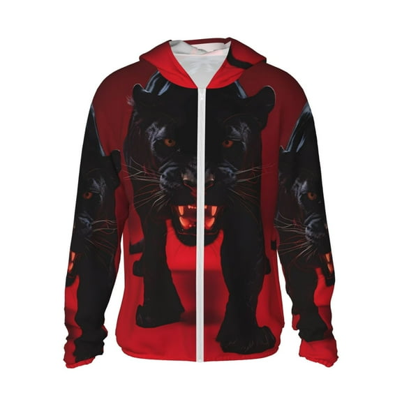 Fotbe Black Panther Red Background Men's Women's UPF 50  Sun Protection Jacket Hooded Cooling Shirt with Pockets Hiking Outdoor Performance-Small