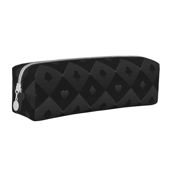 Fotbe Black Poker Pattern Leather Pencil Case, Pencil Pouch with Durable Zipper, Compact and Stylish Organizer for Stationery, Art Supplies, Travel Essentials