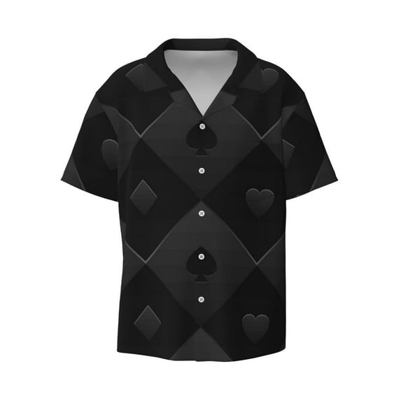Fotbe Black Poker print Short Sleeve Button Down Shirts for Men Casual Summer Beach Wrinkle Free Shirt-Large