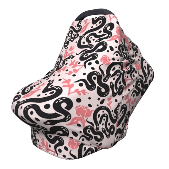 Fotbe Black Snake Pattern Car Seat Covers for Babies, Nursing Breastfeeding Cover Infant Carseat Canopy, Soft Stretchy Carrier Cover