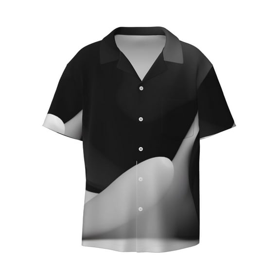 Fotbe Black White Fluid Sculpture print Short Sleeve Button Down Shirts for Men Casual Summer Beach Wrinkle Free Shirt-Medium