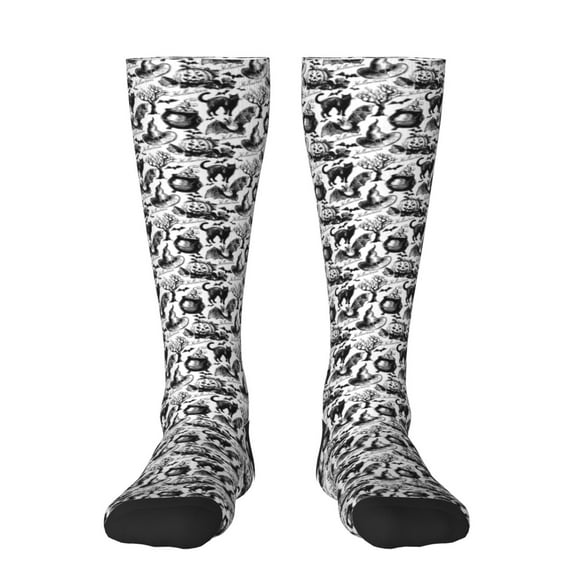 Fotbe Black White Halloween print Women's Men's Novelty Crew Socks Cotton Socks Knee High Socks for Walking,Running,Nurses,Pregnancy