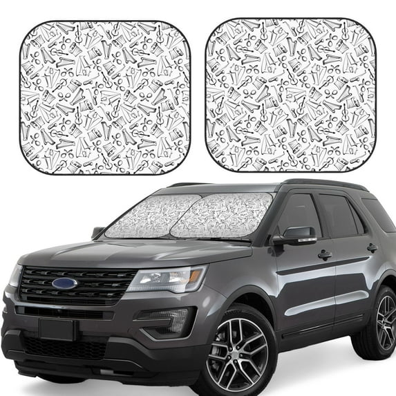 Fotbe Black White Music 2-Piece Car Windshield Sun Shade | Sun Blocker for Car Windshield | Foldable Automotive Interior Accessories for Sun Protection-Medium