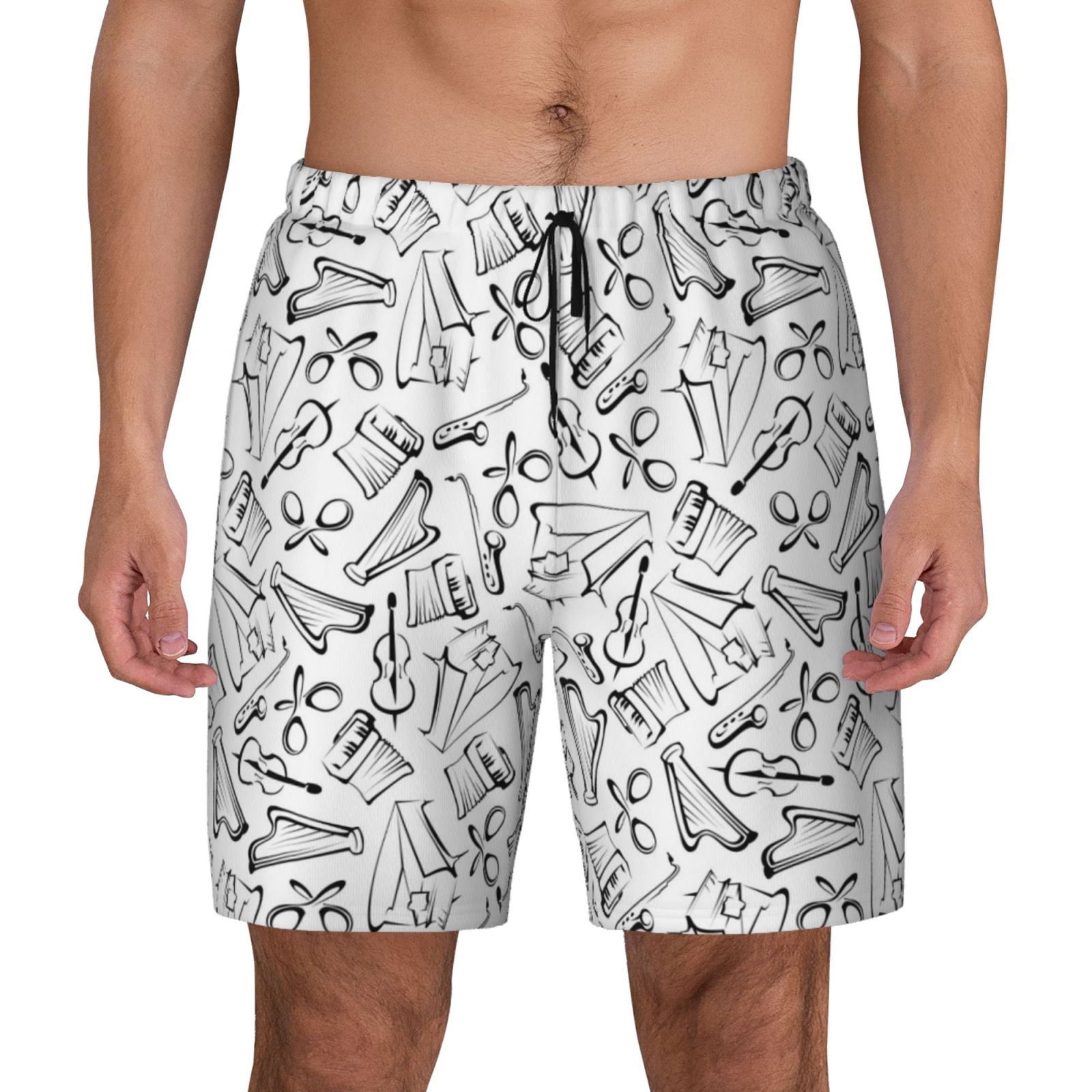 Fotbe Black White Music Men’s Swim Trunks Quick Dry Swim Shorts Board