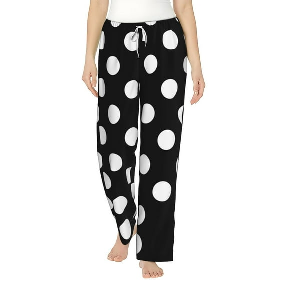 Fotbe Black and White Polka Dot Women's Pajama Pants,Sleepwear Pants,Pj Bottoms Drawstring And Pockets-Medium