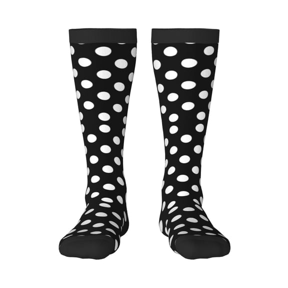 Fotbe Black and White Polka Dot print Women's Men's Novelty Crew Socks Cotton Socks Knee High Socks for Walking,Running,Nurses,Pregnancy