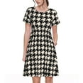 thumbnail image 1 of Fotbe Black and white houndstooth Pattern Dress Casual Womens Fashion Short Sleeve Maxi Dress T Shirt Dress Striped Long Color Block Maxi Dress, 1 of 6