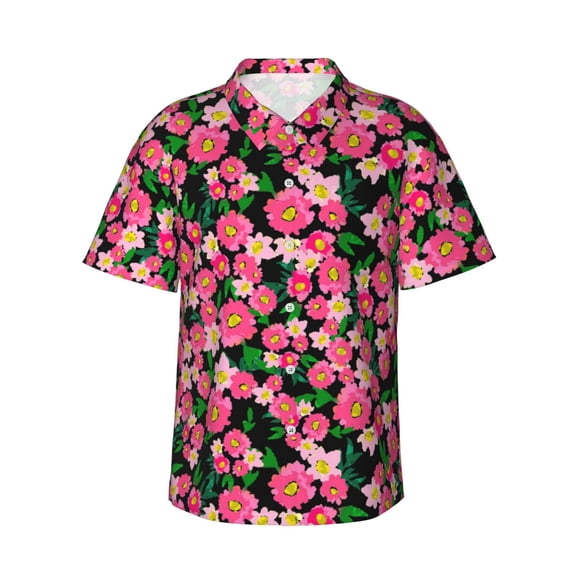 Fotbe Blooming Meadow Hawaiian Shirt for Men Unisex Summer Beach Casual Short Sleeve Cotton Linen Button Down Shirts-XX-Large
