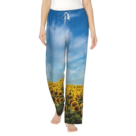 Fotbe Blooming Sunflower Field Women's Pajama Pants,Sleepwear Pants,Pj Bottoms Drawstring And Pockets-Small