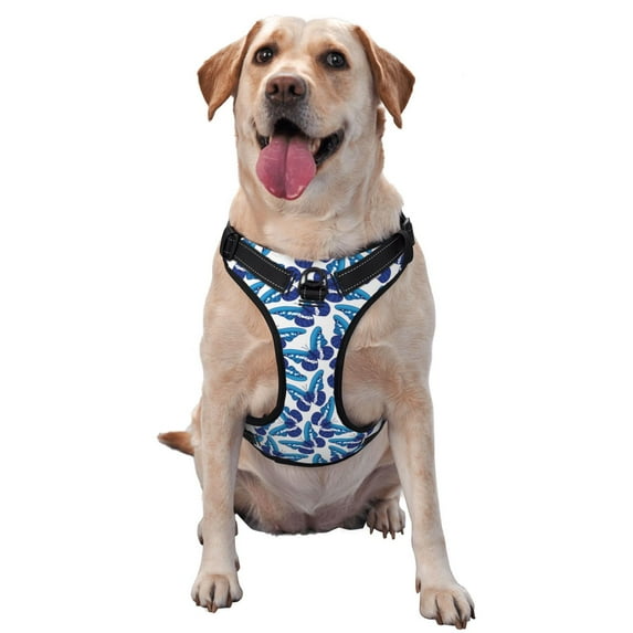 Fotbe Blue Butterflies Pattern Dog Harness, No-Pull Pet Harness with 2 Leash Clips, Adjustable Soft Padded Dog Vest with Easy Control Handle for Large Dogs-Small