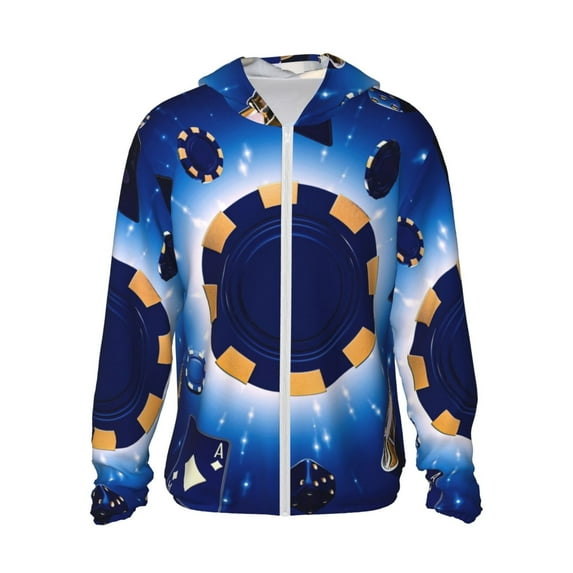 Fotbe Blue Casino Men's Women's UPF 50+ Sun Protection Jacket Hooded Cooling Shirt with Pockets Hiking Outdoor Performance-Medium