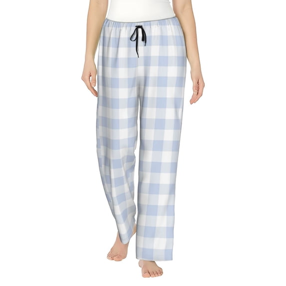 Fotbe Blue Checkboard Women's Pajama Pants,Sleepwear Pants,Pj Bottoms Drawstring And Pockets-Small
