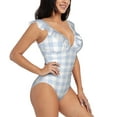 thumbnail image 1 of Fotbe Blue Checkboard Women's Tummy Control Swimsuits Slimming One Piece Bathing Suit Ruffle Wrap V Neck Swimwear-, 1 of 8