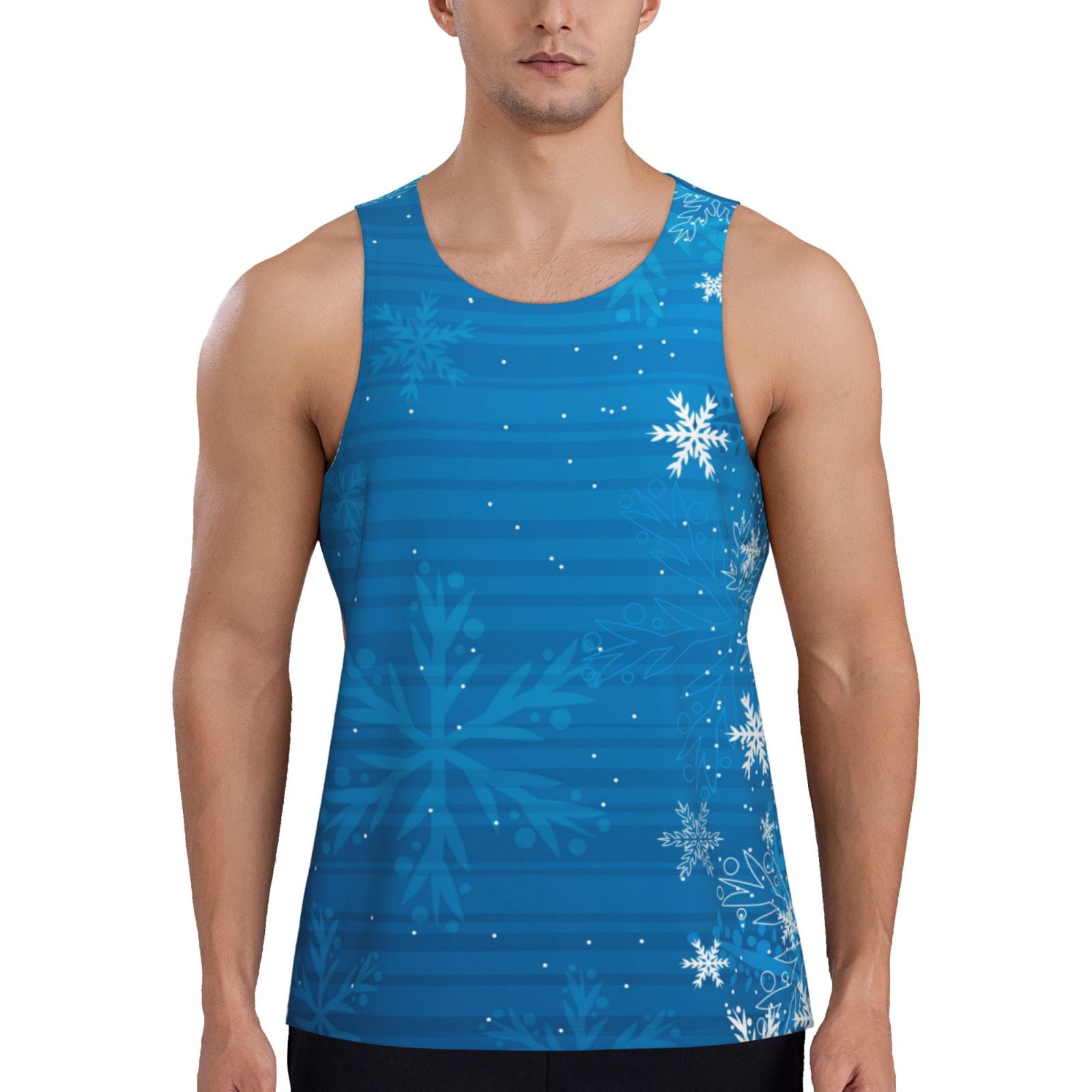 Fotbe Blue Christmas Pattern Men's Quick Dry Workout Tank Top Gym